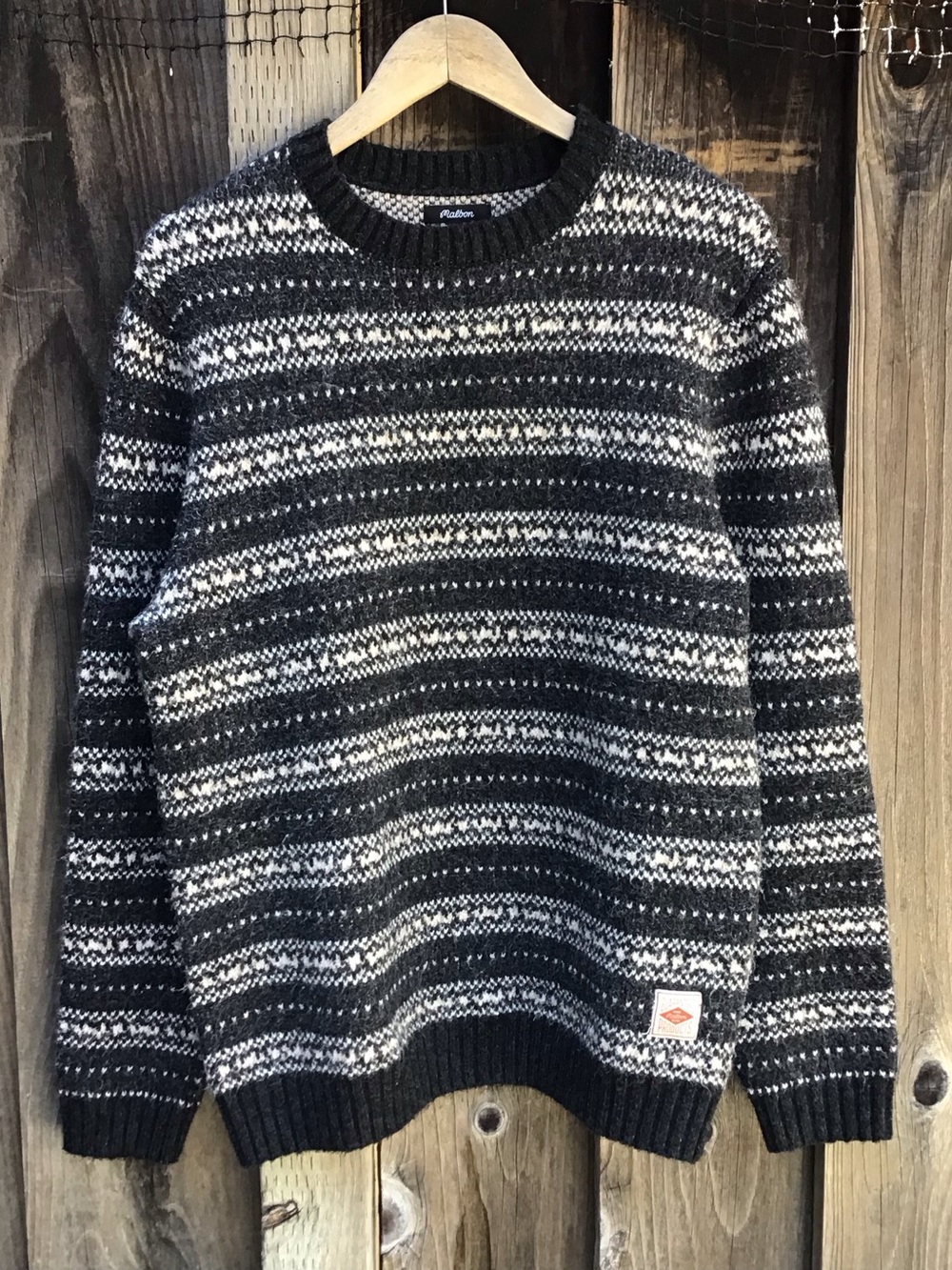 Malbon Fair Isle Knit Sweater Mens Small Black White Golf Golfing Pullover Warm
